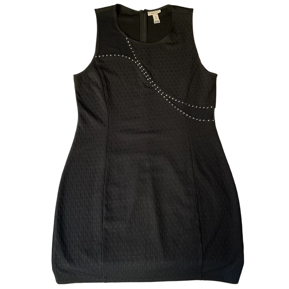 AMBAR Women Dress XL Black Geometric Sheath Studded Mesh Sleeveless Knee Length